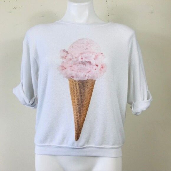 Wildfox ice cream cone roll sleeve sweatshirt sweater top XS kawaii graphic cozy - Picture 3 of 12